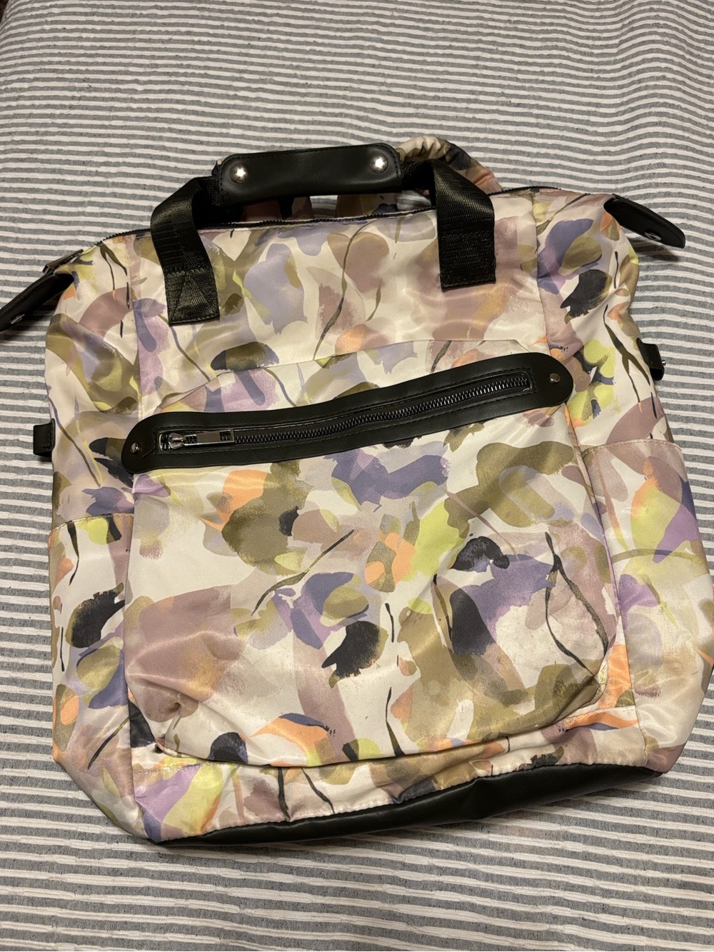 a new day Floral Watercolor Tote with Black Trim